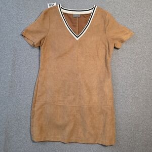 Yessica Chic Tan V-Neck Mini Dress 8 Bohemian Bodycon Casual